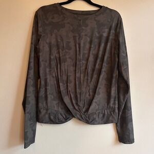 LegEnd Womens Camo Twist‎ Front Long Sleeve Activewear Top Dark Gray Medium